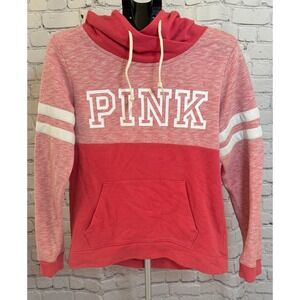 Victoria's Secret PINK Pullover Hoodie Colorblock Logo Coral Pink‎ Womens S